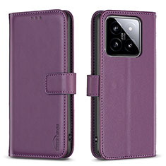 Leather Case Stands Flip Cover Holder B22F for Xiaomi Mi 14 5G Purple