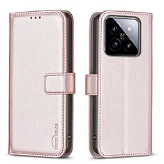Leather Case Stands Flip Cover Holder B22F for Xiaomi Mi 14 5G Rose Gold