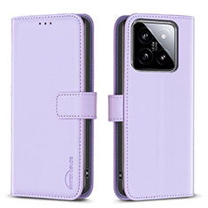 Leather Case Stands Flip Cover Holder B22F for Xiaomi Mi 14 Pro 5G Clove Purple