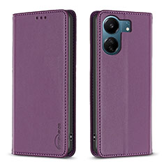 Leather Case Stands Flip Cover Holder B22F for Xiaomi Poco C65 Purple