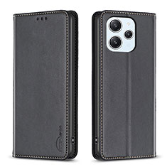 Leather Case Stands Flip Cover Holder B22F for Xiaomi Redmi 12 4G Black