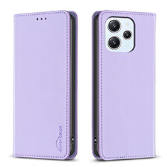 Leather Case Stands Flip Cover Holder B22F for Xiaomi Redmi 12 4G Clove Purple