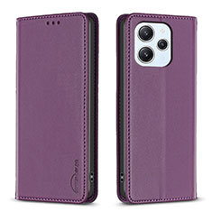 Leather Case Stands Flip Cover Holder B22F for Xiaomi Redmi 12 4G Purple