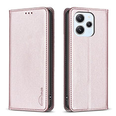 Leather Case Stands Flip Cover Holder B22F for Xiaomi Redmi 12 4G Rose Gold