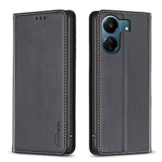 Leather Case Stands Flip Cover Holder B22F for Xiaomi Redmi 13C Black