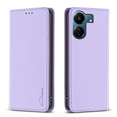 Leather Case Stands Flip Cover Holder B22F for Xiaomi Redmi 13C Clove Purple