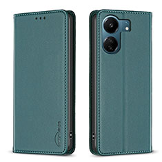 Leather Case Stands Flip Cover Holder B22F for Xiaomi Redmi 13C Green