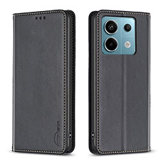 Leather Case Stands Flip Cover Holder B22F for Xiaomi Redmi Note 13 Pro 5G Black