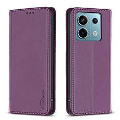 Leather Case Stands Flip Cover Holder B22F for Xiaomi Redmi Note 13 Pro 5G Purple