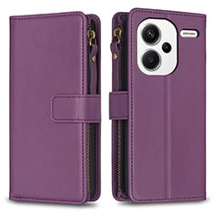 Leather Case Stands Flip Cover Holder B22F for Xiaomi Redmi Note 13 Pro+ Plus 5G Purple