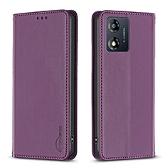 Leather Case Stands Flip Cover Holder B23F for Motorola Moto E13 Purple