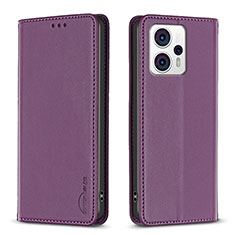 Leather Case Stands Flip Cover Holder B23F for Motorola Moto G13 Purple
