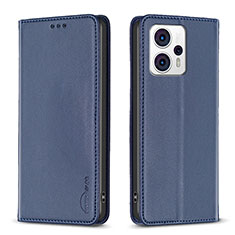 Leather Case Stands Flip Cover Holder B23F for Motorola Moto G23 Blue