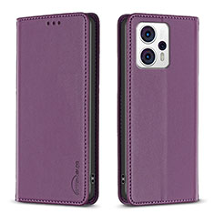 Leather Case Stands Flip Cover Holder B23F for Motorola Moto G23 Purple