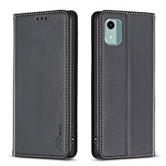 Leather Case Stands Flip Cover Holder B23F for Nokia C12 Black