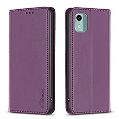 Leather Case Stands Flip Cover Holder B23F for Nokia C12 Purple