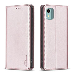 Leather Case Stands Flip Cover Holder B23F for Nokia C12 Rose Gold