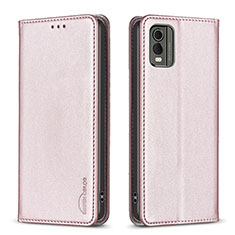 Leather Case Stands Flip Cover Holder B23F for Nokia C210 Rose Gold
