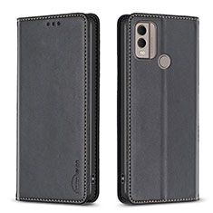 Leather Case Stands Flip Cover Holder B23F for Nokia C22 Black