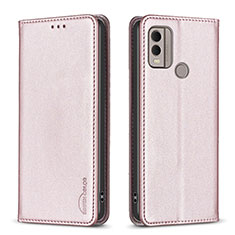 Leather Case Stands Flip Cover Holder B23F for Nokia C22 Rose Gold