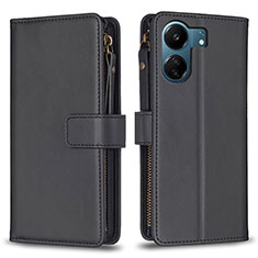Leather Case Stands Flip Cover Holder B23F for Xiaomi Poco C65 Black