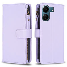 Leather Case Stands Flip Cover Holder B23F for Xiaomi Redmi 13C Clove Purple