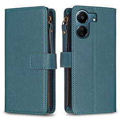 Leather Case Stands Flip Cover Holder B23F for Xiaomi Redmi 13C Green