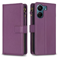 Leather Case Stands Flip Cover Holder B23F for Xiaomi Redmi 13C Purple