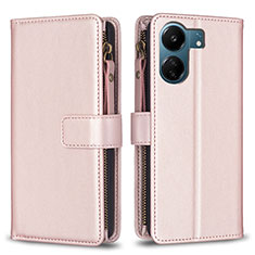 Leather Case Stands Flip Cover Holder B23F for Xiaomi Redmi 13C Rose Gold