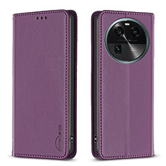 Leather Case Stands Flip Cover Holder B24F for Oppo Find X6 5G Purple