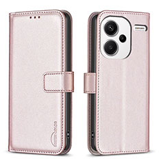 Leather Case Stands Flip Cover Holder B24F for Xiaomi Redmi Note 13 Pro+ Plus 5G Rose Gold