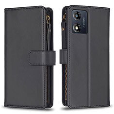 Leather Case Stands Flip Cover Holder B25F for Motorola Moto E13 Black