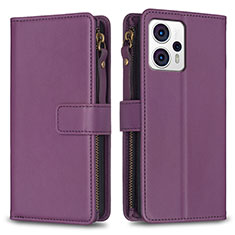 Leather Case Stands Flip Cover Holder B25F for Motorola Moto G13 Purple