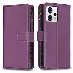 Leather Case Stands Flip Cover Holder B25F for Motorola Moto G23 Purple
