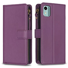 Leather Case Stands Flip Cover Holder B25F for Nokia C12 Purple