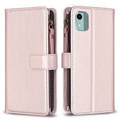 Leather Case Stands Flip Cover Holder B25F for Nokia C12 Rose Gold