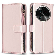 Leather Case Stands Flip Cover Holder B25F for Oppo Find X6 Pro 5G Rose Gold