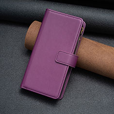 Leather Case Stands Flip Cover Holder B26F for Motorola Moto E13 Purple