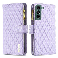 Leather Case Stands Flip Cover Holder BF1 for Samsung Galaxy S22 5G Purple