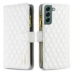Leather Case Stands Flip Cover Holder BF1 for Samsung Galaxy S22 5G White