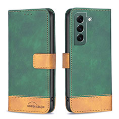 Leather Case Stands Flip Cover Holder BF1 for Samsung Galaxy S22 Plus 5G Green