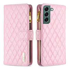 Leather Case Stands Flip Cover Holder BF1 for Samsung Galaxy S24 5G Rose Gold