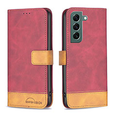 Leather Case Stands Flip Cover Holder BF2 for Samsung Galaxy S22 5G Red