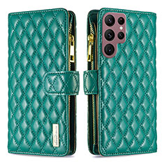 Leather Case Stands Flip Cover Holder BF2 for Samsung Galaxy S23 Ultra 5G Green