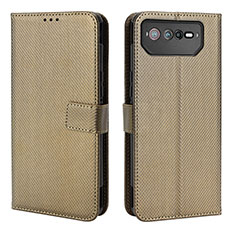 Leather Case Stands Flip Cover Holder BY1 for Asus ROG Phone 6 Brown