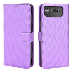 Leather Case Stands Flip Cover Holder BY1 for Asus ROG Phone 6 Pro Purple
