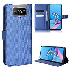 Leather Case Stands Flip Cover Holder BY1 for Asus Zenfone 7 Pro ZS671KS Blue