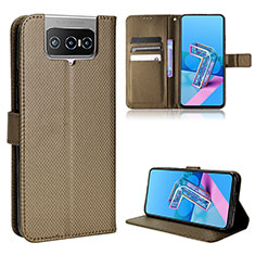 Leather Case Stands Flip Cover Holder BY1 for Asus Zenfone 7 Pro ZS671KS Brown