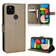 Leather Case Stands Flip Cover Holder BY1 for Google Pixel 4a 5G Brown