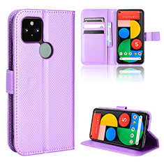 Leather Case Stands Flip Cover Holder BY1 for Google Pixel 5 Purple